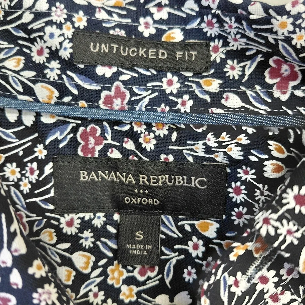 Banana Republic Mens Untucked Fit Oxford Shirt Small Floral Navy Button Down